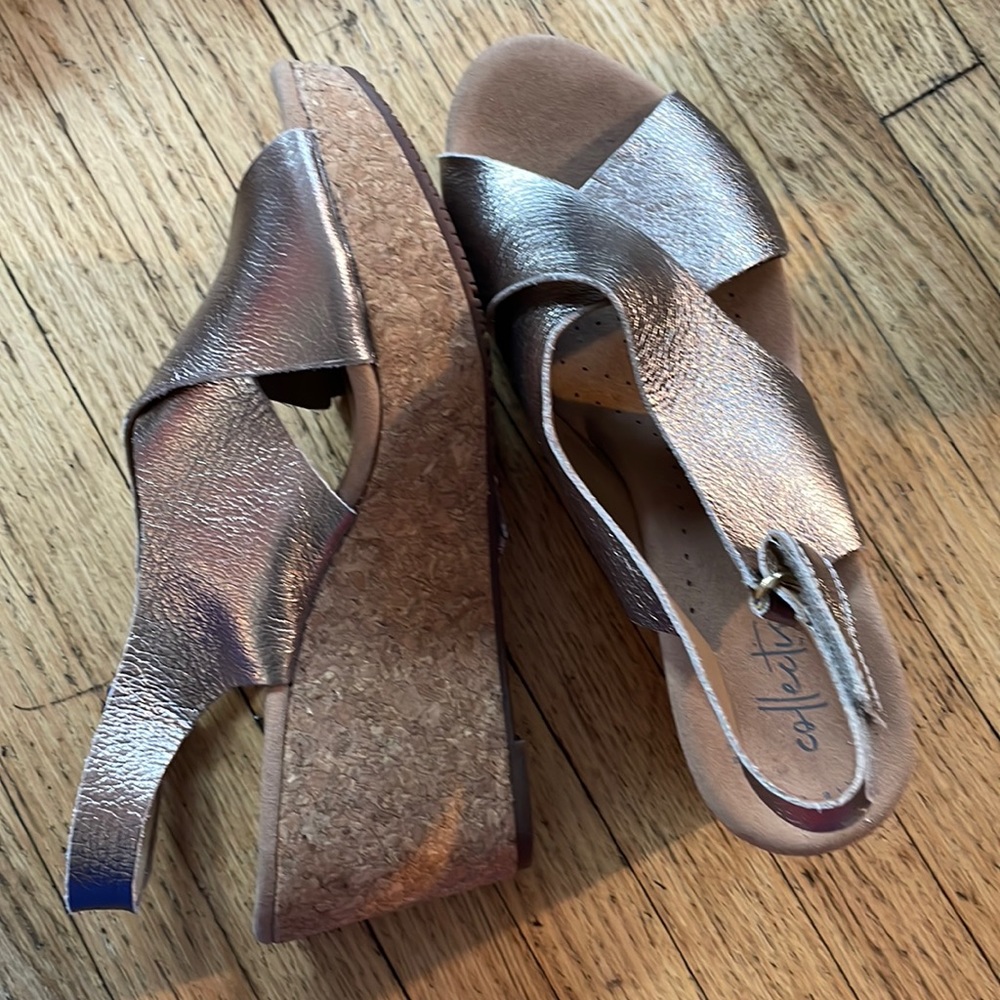 Clark’s ultimate comfort gold wedge sandals
